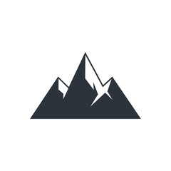 Fototapeta premium Minimalist black and white icon of three stylized mountains with sharp peaks and some snow or highlights.