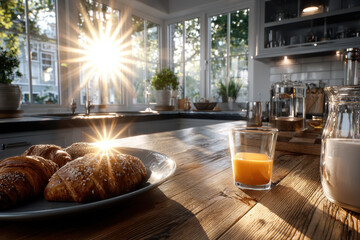Sunny Kitchen Breakfast Croissants and Orange Juice