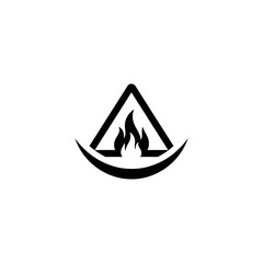 Fototapeta premium Abstract logo with a triangle, flame, and crescent shape in black and white.