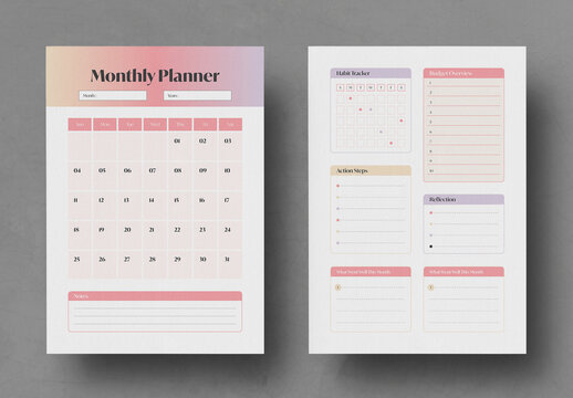 Elegant Monthly Planner Template with Calendar Grid