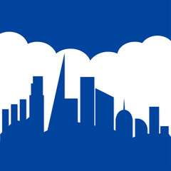 Fototapeta premium Blue city panorama on a background white clouds flat vector illustration vector