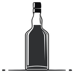 Stylized whiskey liquor bottle black and white vector illustration with cap