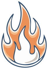 Stylized Cartoon Flame Icon Burning Brightly with Orange and Blue Hues