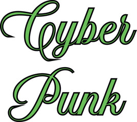 Cyberpunk text design green script lettering vector illustration for posters