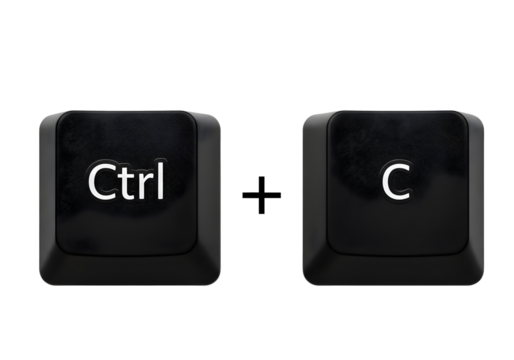 Computer keyboard ctrl and c keys shortcut isolated on transparent background