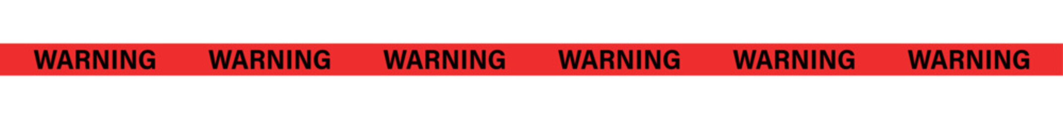 A red banner with the word warning repeated six times in black letters on a white background , ribbons, stripes, tape