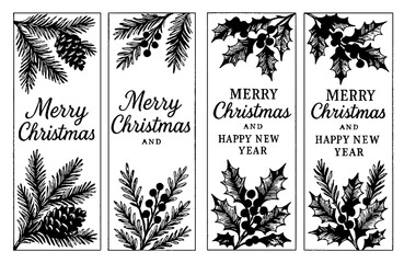 Vintage Christmas Bookmark Set with Botanical Holiday Illustrations
