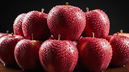 Fresh wet red apples pyramid stack healthy organic produce advertising concept - Powered by Adobe