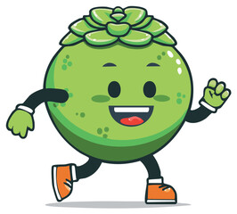 Happy cartoon succulent plant character jogging and waving with a smile