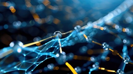 Abstract digital network connection with glowing nodes and lines representing technology and communication in a futuristic setting