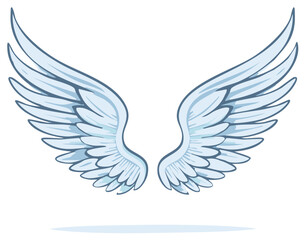 Obraz premium Cartoon wings illustration, light blue angel wings symbol, isolated