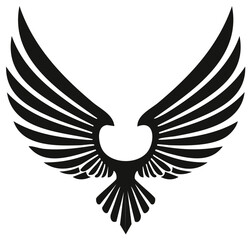 Fototapeta premium Majestic black eagle or falcon with spread wings flying symbol