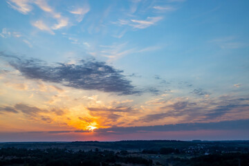Beautiful sky with clouds at sunrise, natural background