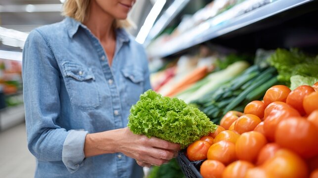 Woman shopping for vegetables at grocery store. - Powered by Adobe