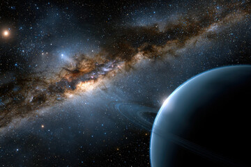 Stunning view of a distant galaxy with vibrant colors and celestial features in space