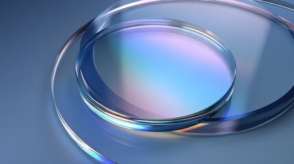 Layered concentric frosted discs refracting holographic gradients central alignment delivering visual harmony surface textures captured crisply with ultra-sharp