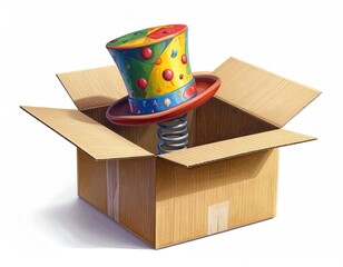 Hat on spring pops from cardboard box