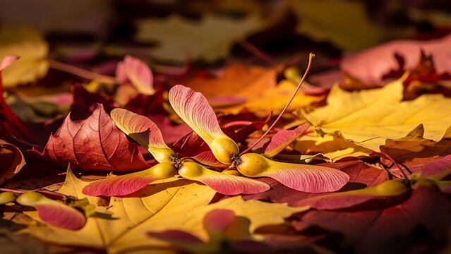 Dandelions in a field at sunset with sun shining through the seeds and green stems in the foreground