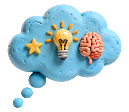 Thought cloud 3D illustration, isolated on transparent background, png