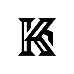Modern abstract stylized letter K monogram design. Black and white logotype initial typography element for branding.