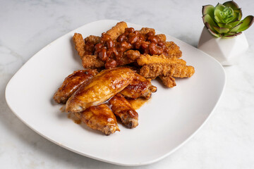 chicken wings   with chicken chilli fries