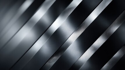 Layered semi-transparent mesh panels angled diagonally creating rhythm of repeating geometric patterns lit with diffused highlights realistic shadows