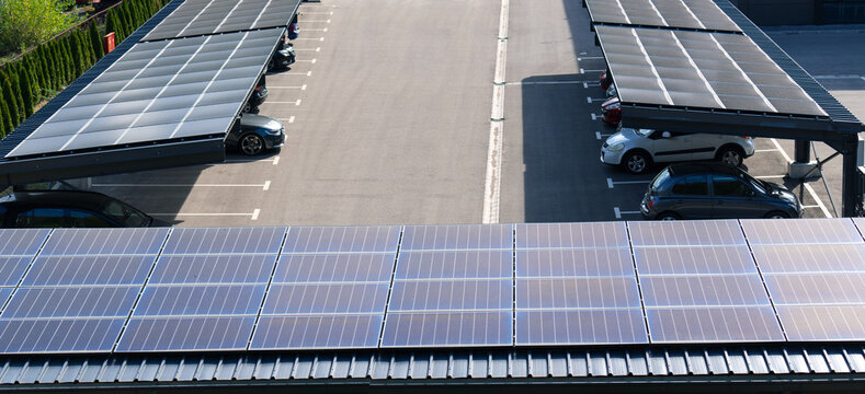 Parking space with solar canopies