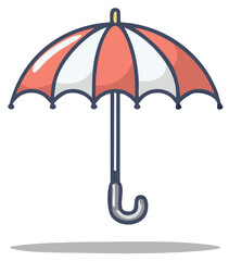 Vibrant red and white striped umbrella illustration for weather protection and sunny beach days