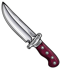 Hand-drawn illustration of a classic hunting knife with wooden handle