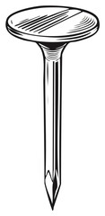 Sharp Metal Nail with Round Head and Pointed Tip Drawing