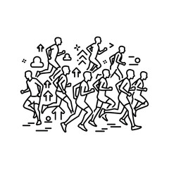 Group of people running in a marathon isolated on