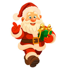 Santa Claus with a gift in his hand without background