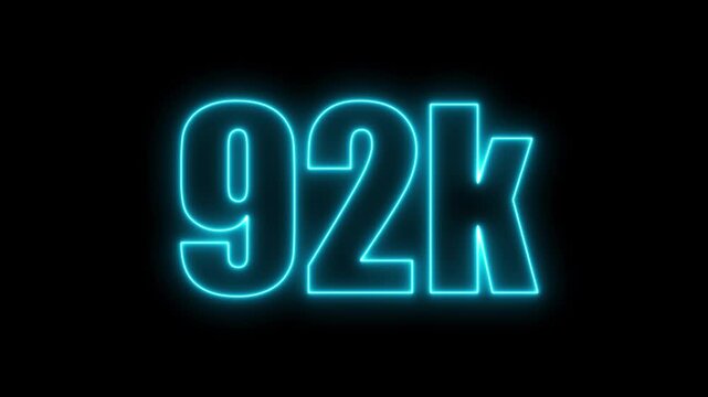 Neon blue 92k text glowing on a black background ninety two thousand