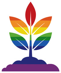 Naklejka premium Rainbow Pride Plant with Roots for Growth and Diversity, LGBT Community Symbol