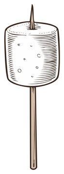marshmallow on stick, black and white clip art preview