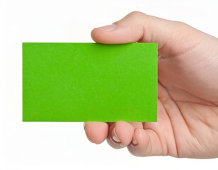 Hand holding an empty business card over white background, presentation mock up template
