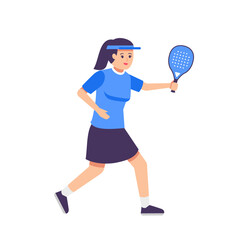 Flat vector illustration of woman playing padel tennis. Active sportive pose with racket. Ideal for modern sports