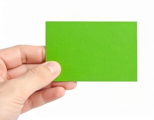 Hand holding an empty business card over white background, presentation mock up template