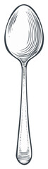 Detailed classic kitchen spoon hand drawn engraving style illustration design element