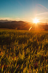 Zachód słońca - Rudawy Janowickie i Karkonosze jesienną porą, widok z Janowice Wielkie, Góry Sokole i Śnieżka © krzys ser