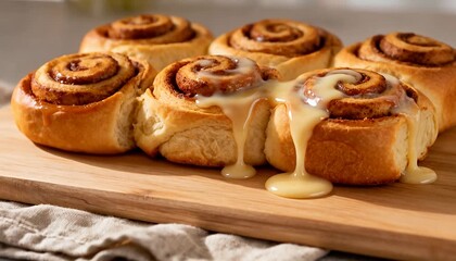 Sweet cinnamon rolls with cream cheese icing baked to perfection for morning treats