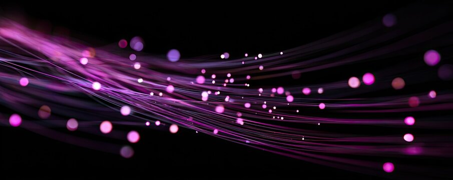 Abstract purple glowing lines and bokeh on a dark background