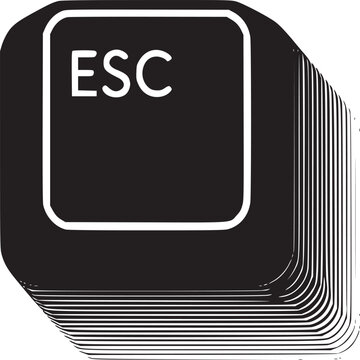 A stylized black escape key with white text on a white background with a stacked effect on the side