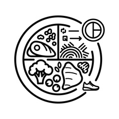 Fototapeta premium Healthy balanced diet plate with protein, carbs, vegetables isolated on