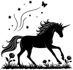 Unicorn Prancing Through Magical Field – Vector Illustration