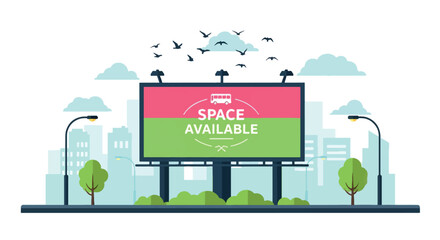 A large billboard displaying available advertising space in a bustling urban environment viewed from the front