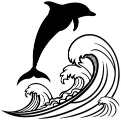 Dolphin Leaping Over Ocean Waves – Vector Illustration