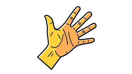 Obraz premium A stylized cartoon drawing of an open human hand with fingers spread, colored in yellow and orange.