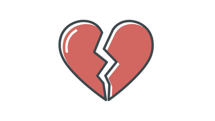 Fototapeta premium A simple illustration of a red heart broken in two pieces, symbolizing sadness, heartbreak, or a broken relationship.