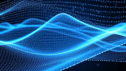 Blue hologram background with fluid wave animation, creating a smooth, futuristic effect. Abstract information-sea concept with flowing digital motion - Powered by Adobe